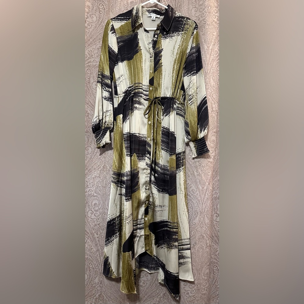 Stylish Women's Brushstroke Print Button Dress